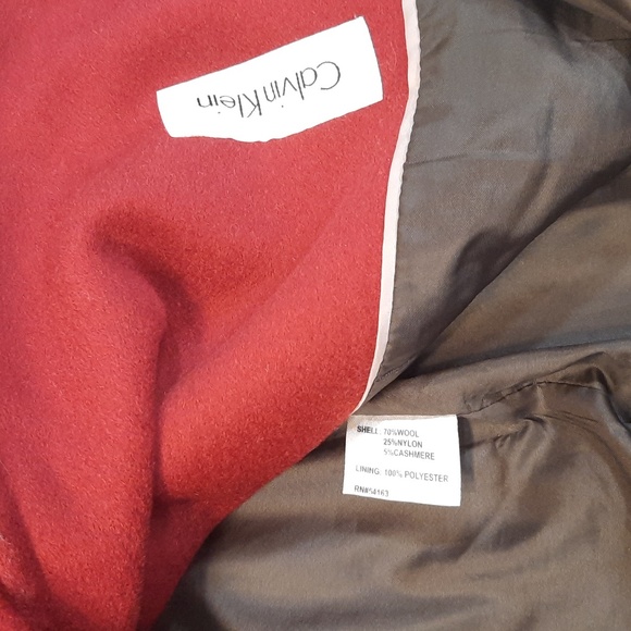 Calvin Klein dark red wool/cashmere/nylon winter coat peacoat 12P - Picture 7 of 9